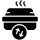 Black icon that features a box of warm food and trans-versing arrows
