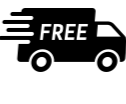 Black icon of a truck with free written on the side to signify free delivery
