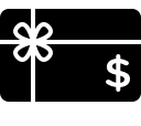 Black icon that represents a gift card, it is a rectangle with an ribbon vector and a dollarsign